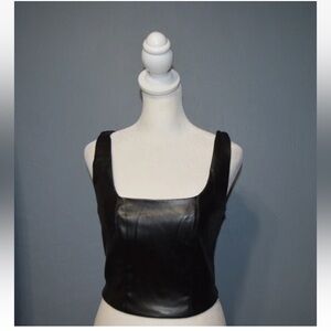 LBLC The Label Sz XS Black Faux Leather Bustier Crop Top
